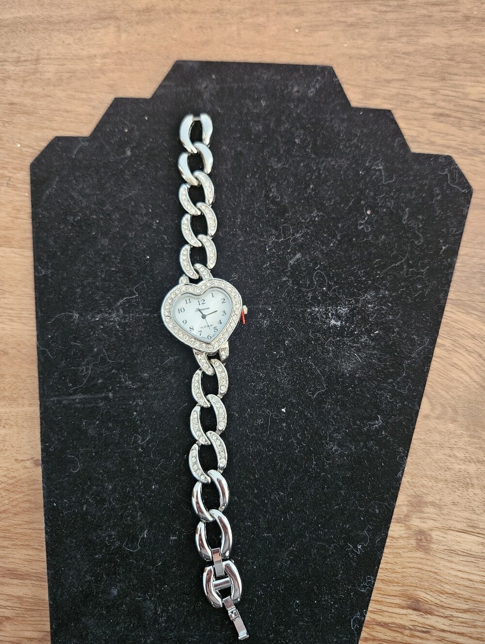 Crystal Heart Link Bracelet Watch - Silver